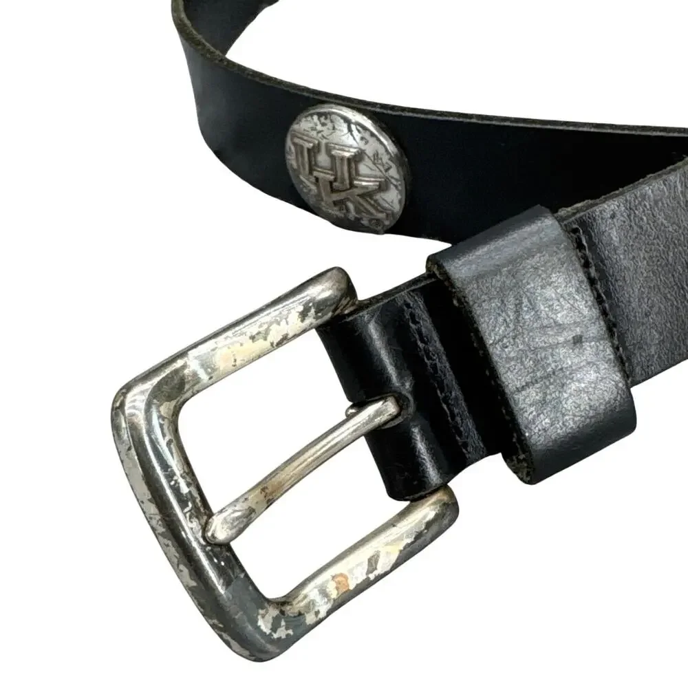 University of Kentucky Wildcats Black Leather Silver Logo Buckle Belt Men 36